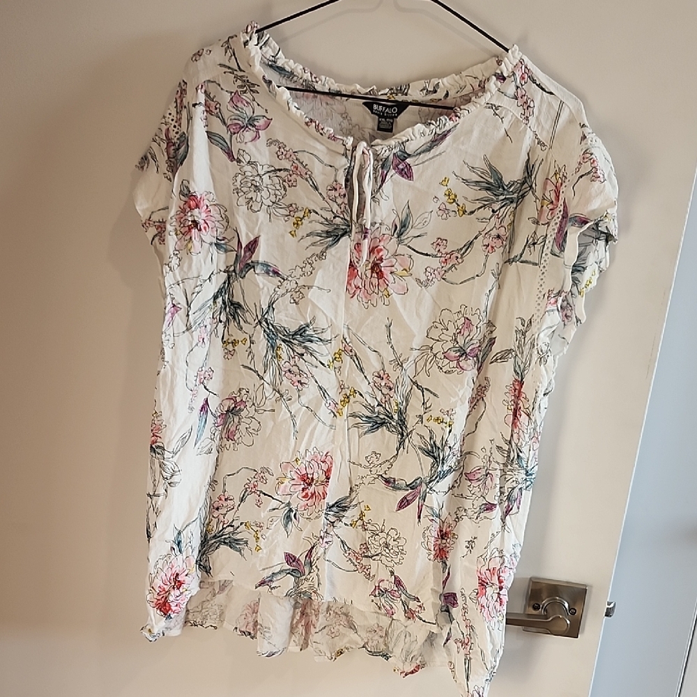 P2P 25"  Floral Print Blouse - White and Pink